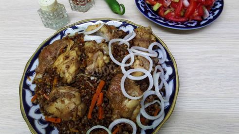 гречка с куриным мясом в казане