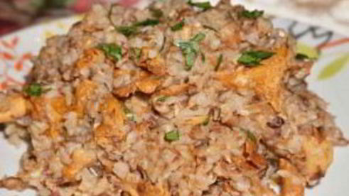 гречка с лисичками и луком