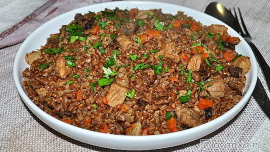 Рецепт гречки с мясом и грибами в мультиварке