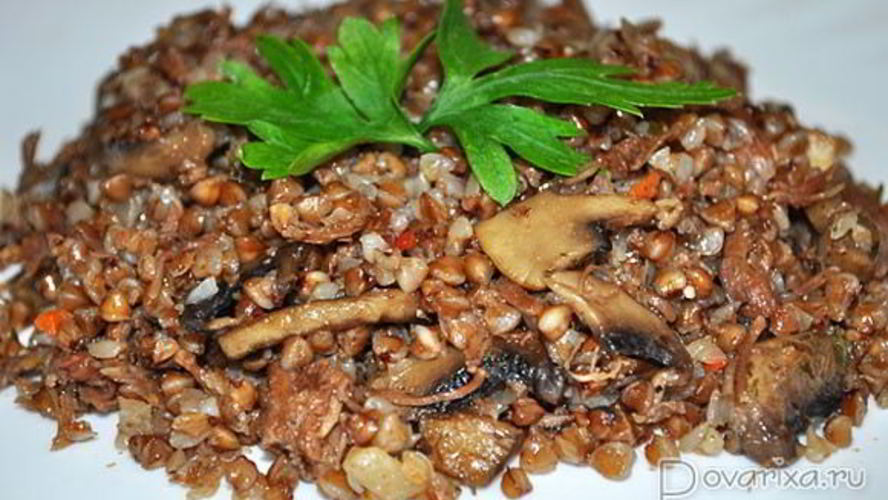 Рецепт каши гречневой с тушенкой и грибами вкусняшка