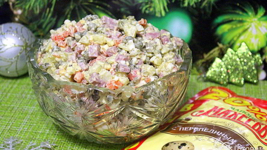 Рецепт салата оливье с ветчиной