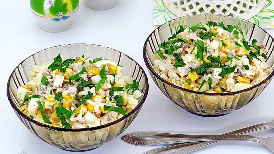 Рецепт рыбного салата с рисом