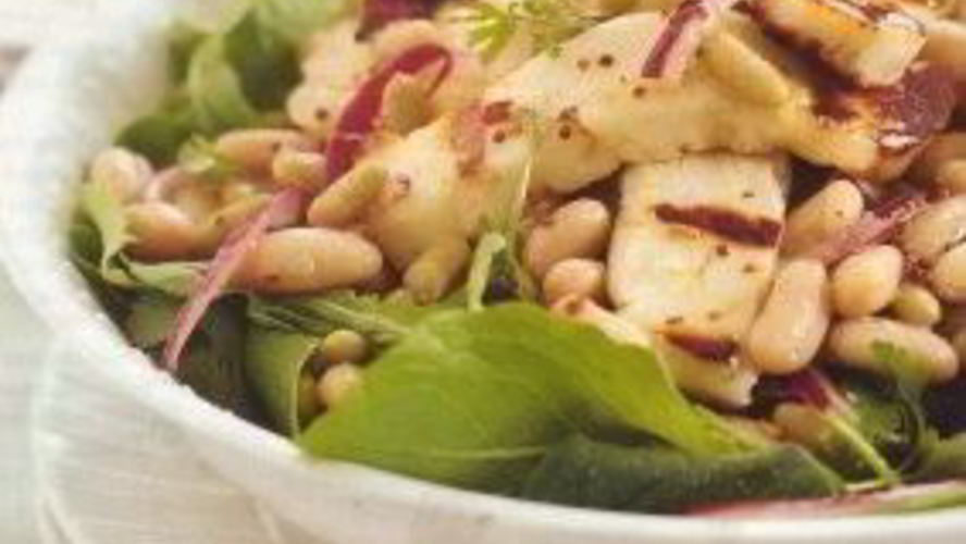 Рецепт салата из халлуми с фасолью