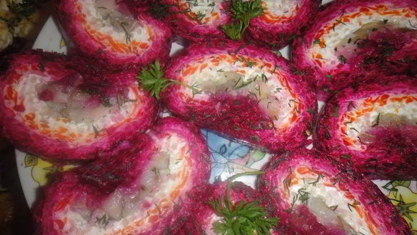 Рецепт Сельди под шубой в виде рулета