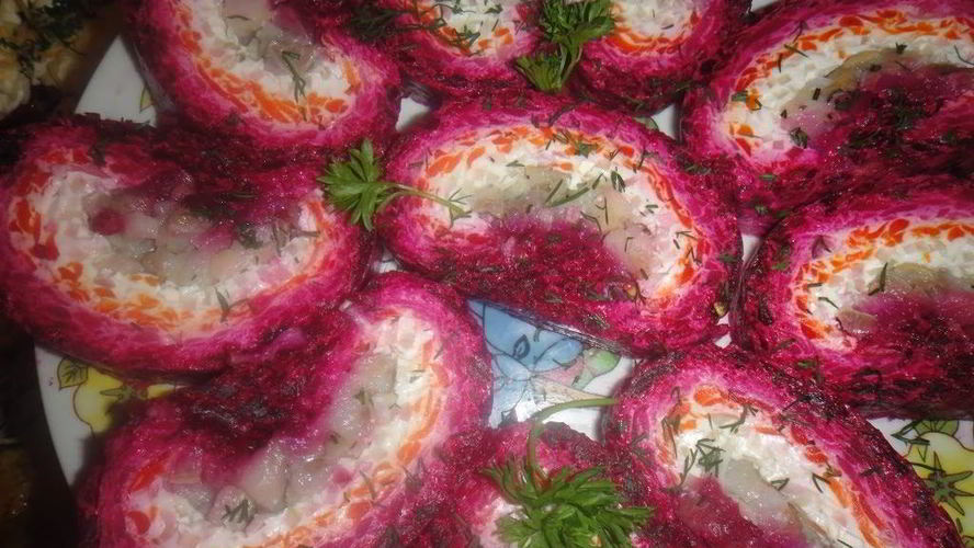 Рецепт сельди под шубой в виде рулета