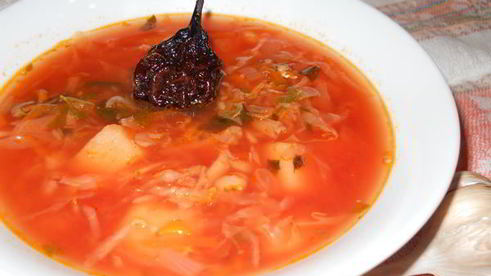 борщ постный с килькой и грушами