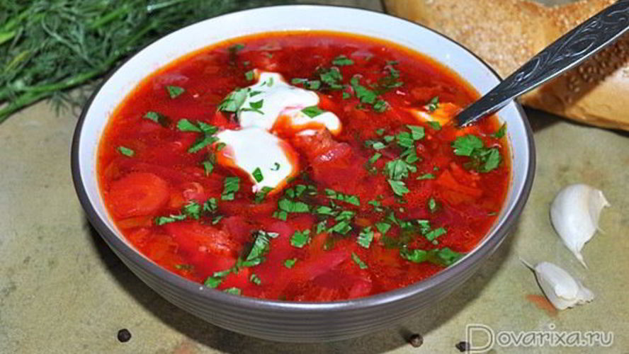 Рецепт борща с копчеными ребрышками