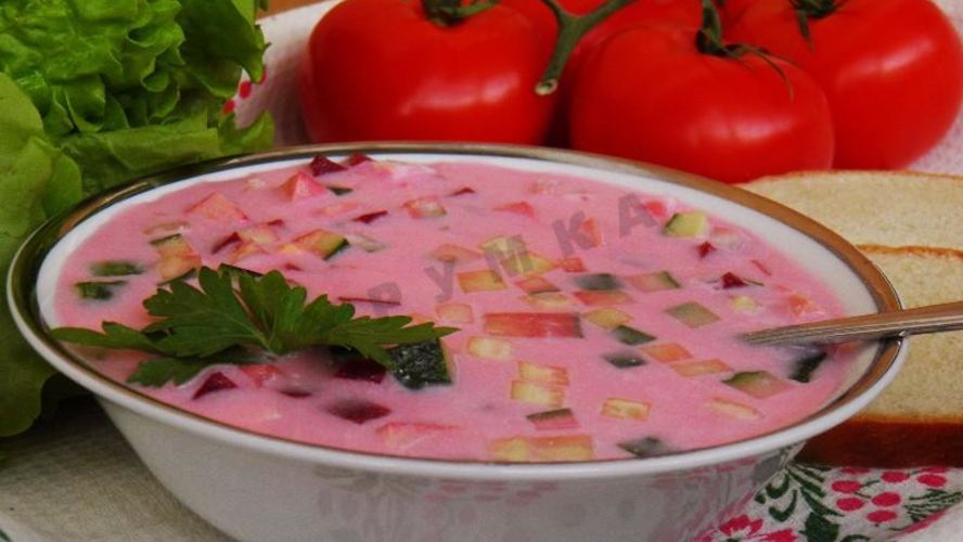 Рецепт холодного борща из маринованной свеклы с колбасой