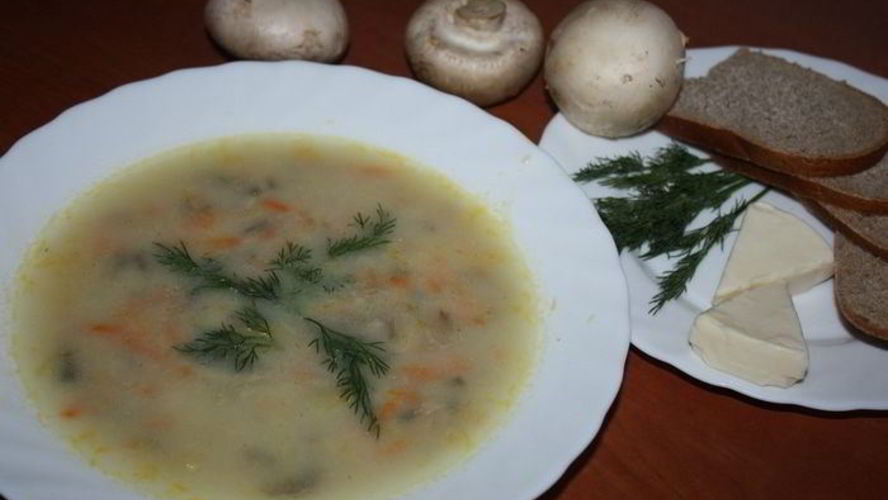 Рецепт быстрого супа с грибами и плавленым сыром