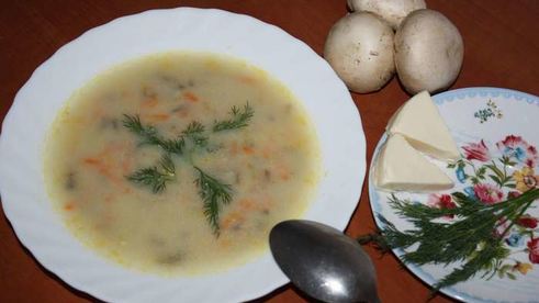 быстрый суп с грибами и плавленым сыром