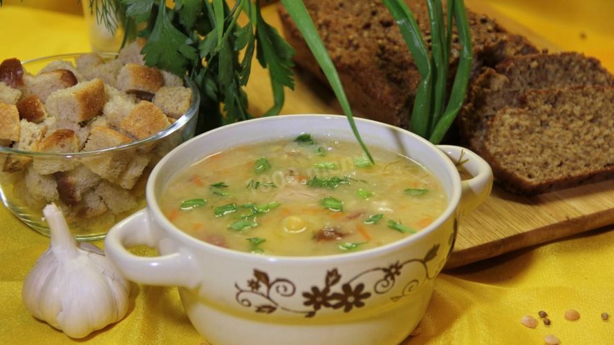 Рецепт горохового супа с копчеными ребрышками и курицей