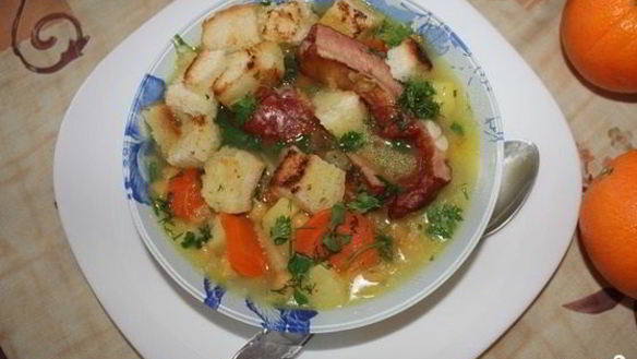 Рецепт Супа горохового с копчеными ребрышками