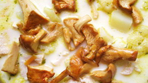 Рецепт Куриного супа из цветной капусты с лесными грибами