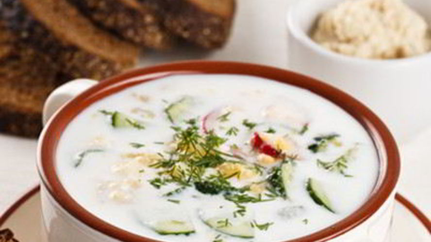 Рецепт белой окрошки с рыбой