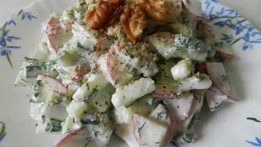 Рецепт салата окрошка с грецкими орехами
