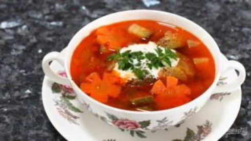 быстрый овощной суп со свининой