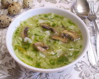 Постные щи из свежей капусты с грибами