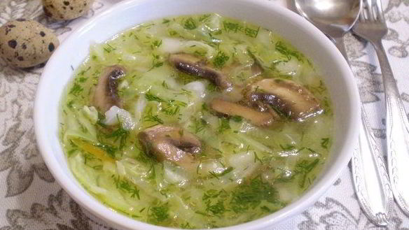 Рецепт Постных щей из свежей капусты с грибами