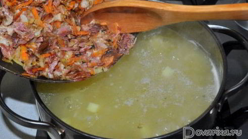 суп с копченостями и рисом