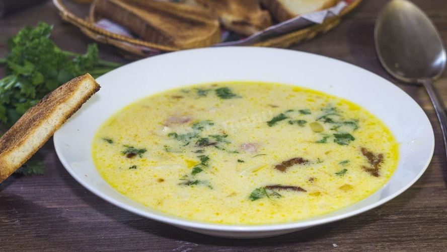 Рецепт сырного супа с копченой курицей