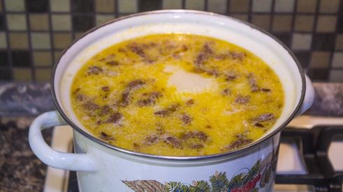 сырный суп с копченой курицей
