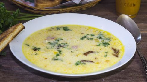 сырный суп с копченой курицей