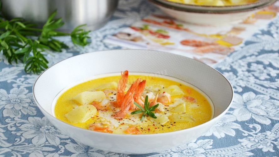 Рецепт сырного супа с креветками