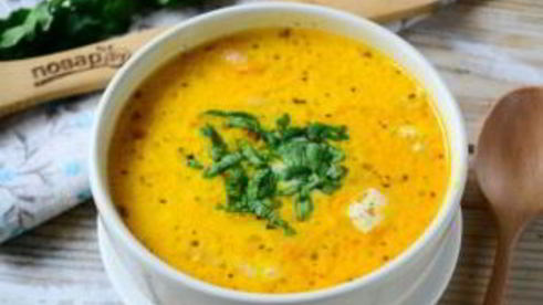 сырный суп с лососем и рисом