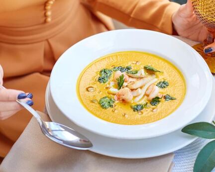 Тыквенный суп с морепродуктами