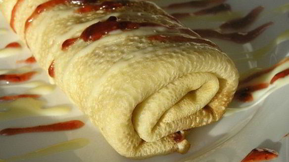 Рецепт Блинчиков с маскарпоне, малиной и белым шоколадом