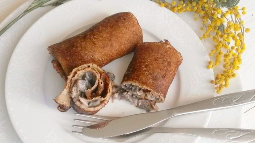 Рецепт заварных гречневых блинов с шампиньонами