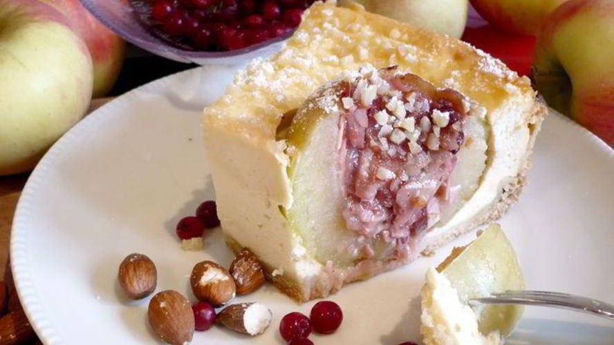 Рецепт чизкейка с печеными яблоками