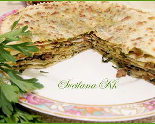 Лепешки по-дунгански с мясом и зеленью