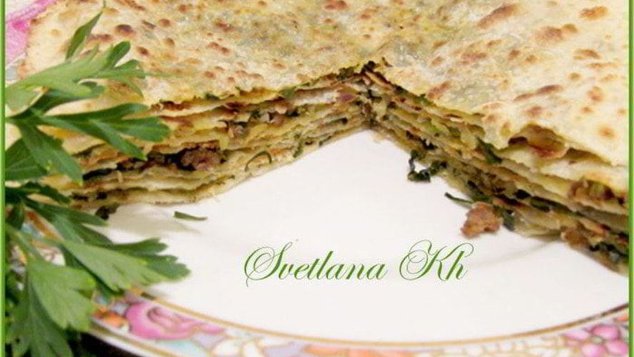 Рецепт лепешек по-дунгански с мясом и зеленью