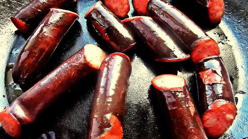 картофельные оладьи с колбасками