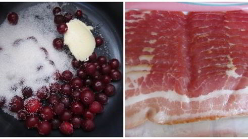 овсяные оладьи с клюквенным соусом и хрустящим беконом