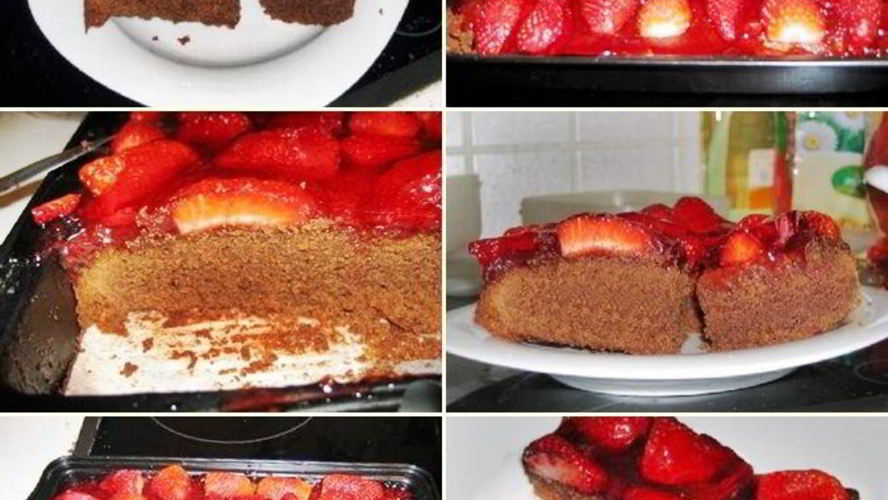 Рецепт шоколадных пирожных с клубникой в желе