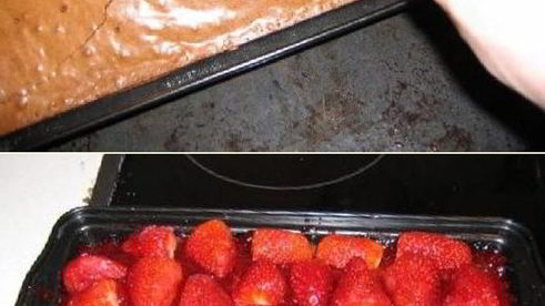 шоколадные пирожные с клубникой в желе