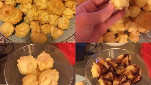 заварные пирожные с кремом и шоколадным соусом