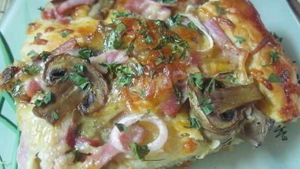 Рецепт Домашней толстой пиццы с грибами