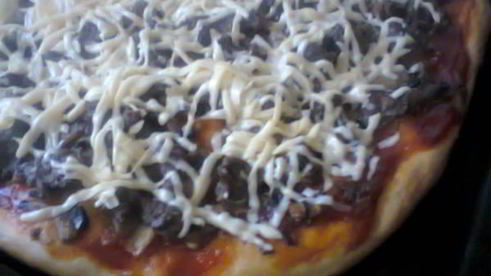 пицца с грибами и с гусиным фаршем