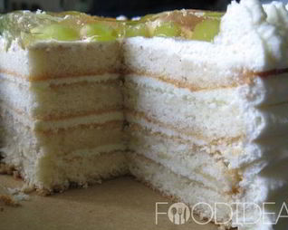 Бисквитный торт с фруктами и взбитыми сливками