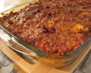 Запеканка из баклажанов с мясным рагу