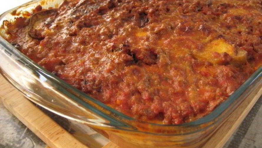 Рецепт запеканки из баклажанов с мясным рагу