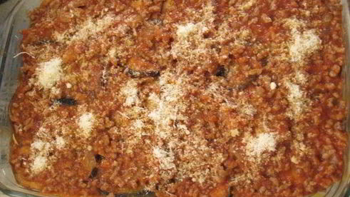 запеканка из баклажанов с мясным рагу