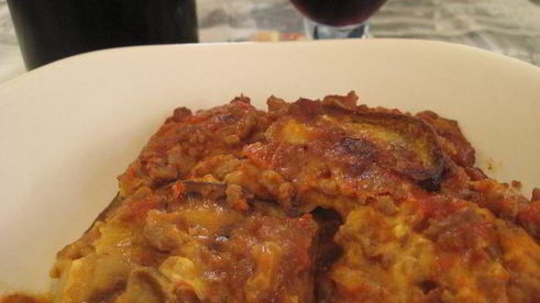 запеканка из баклажанов с мясным рагу