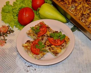 Запеканка из тертых кабачков с мясным фаршем в духовке