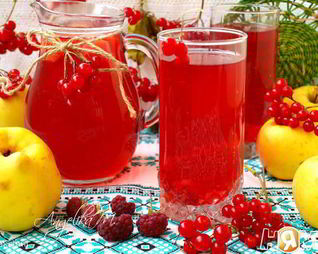 Компот с яблоками, малиной, калиной и айвой