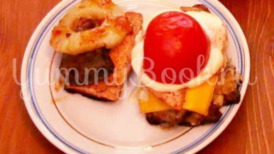 Рецепт курицы с печенью под ананасом и мясной бутерброд