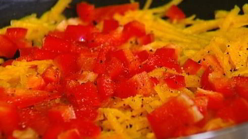 фриттата с тыквой, зеленым горошком и сладким перцем